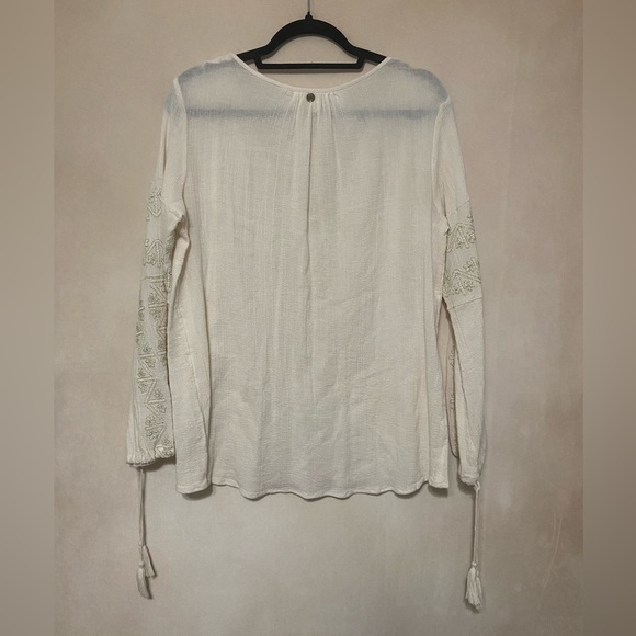 Billabong EUC boho metallic embroidered relaxed fit peasant top 100% cotton L - Picture 4 of 6